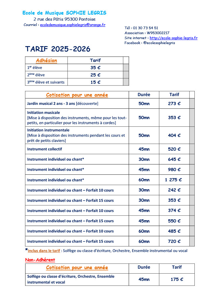 Tarif 2025  2026